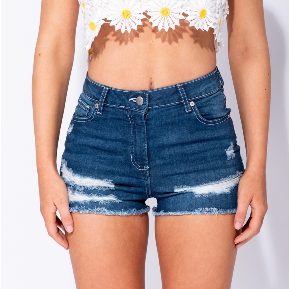 Distressed Frayed Hem Denim Shorts